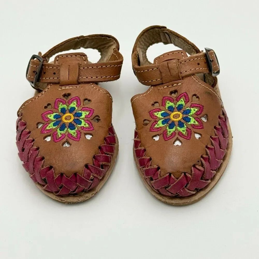 JAB Mexican Handmade Huarache Embroidered Leather Sandals for Little Kids - MX S
